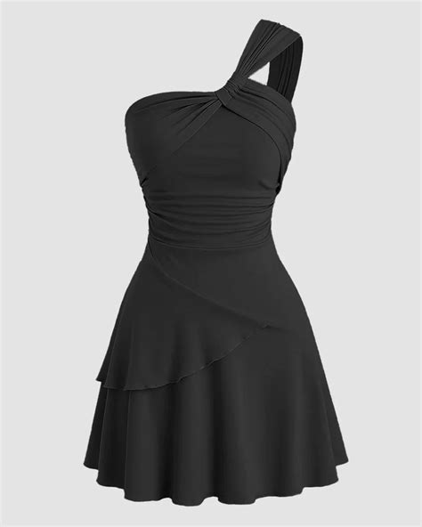 Ruched Layered Mini Dress in Black - Littlebox India