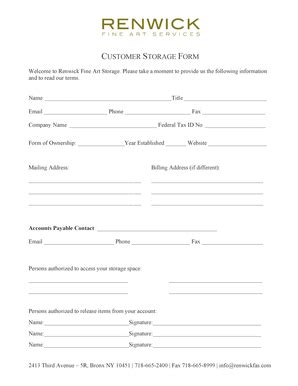 Fillable Online New Customer Storage Form Fax Email Print - pdfFiller