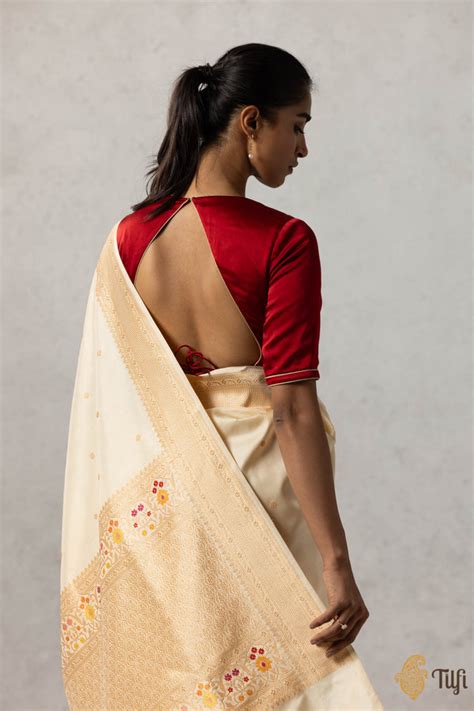 Off-White Pure Katan Silk Banarasi Handloom Saree - Tilfi