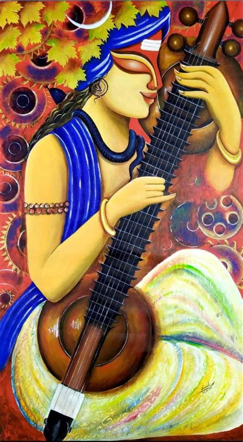 "Rudra Veena 1": Red Violet Acrylic Painting by Susmita Mandal ...