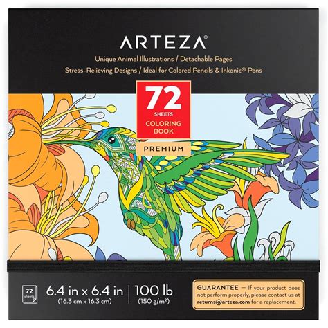Buy Arteza Adult Coloring Book, Animal Illustrations, Black Outlines, 6 ...