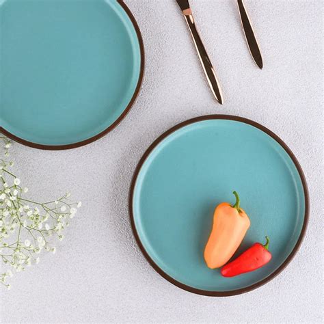 Brown - Blue Premium Ceramic Quarter Plates Set of 6|BlackCarrot