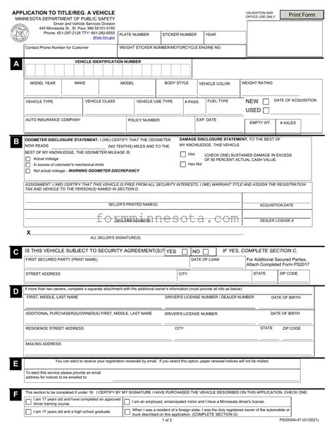 Mn Dmv PDF Template • All Minnesota Forms