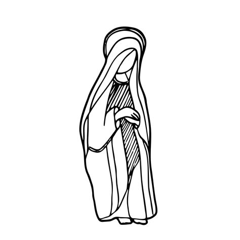 Isolated vector illustration. Saint Virgin Mary. Sitting Madonna. Hand ...