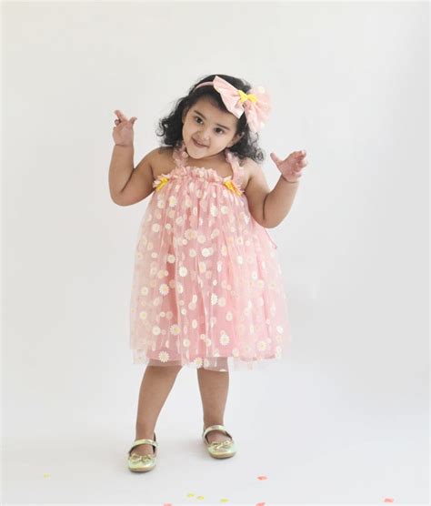 Pink Flower Print Net Dress – FayonKids