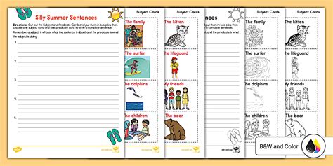 First Grade Silly Summer Sentences Subject and Predicate
