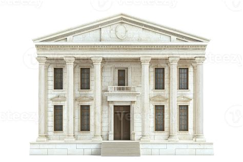 An arched neoclassical building with hanging PTT banners