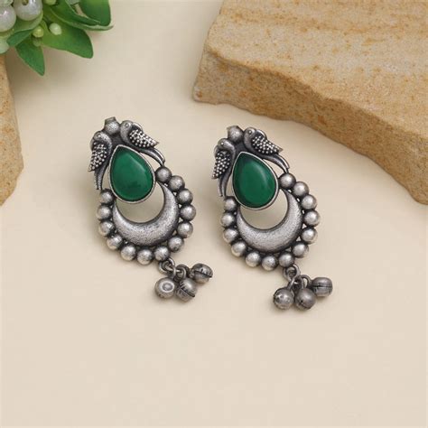 Bold Green Color Oxidised Earrings With Traditional Indian Design ...