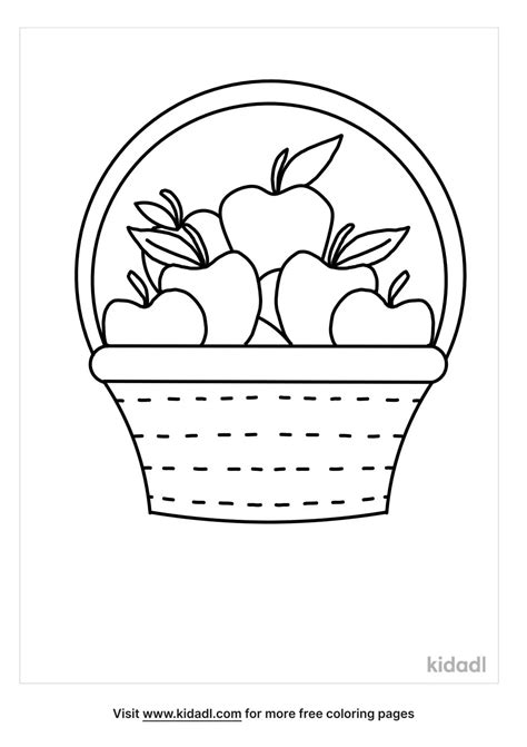 Basket Apple Clipart Coloring Outline Picnic Template Printable Fruit ...