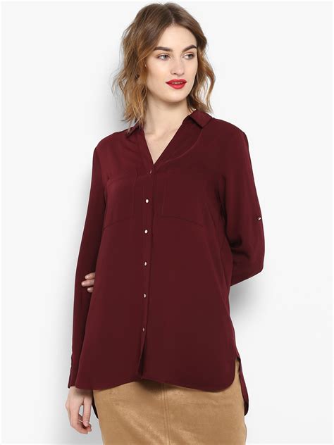 Buy Forever New Women Maroon Regular Fit Solid Casual Shirt - Shirts ...
