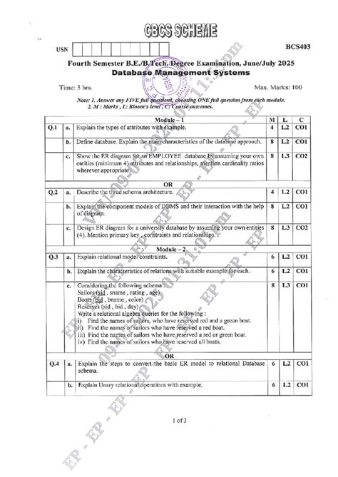 BCS403 Database Management Systems Exam Paper - June/July 2025 - Studocu