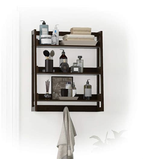 UTEX 3 Tier Bathroom Shelf Wall Mounted with Towel Hooks, Bathroom ...