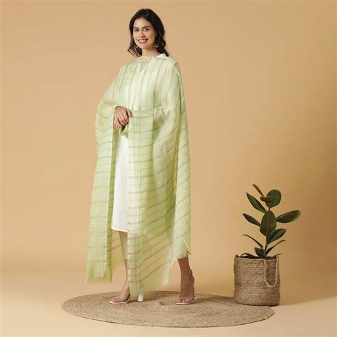 Buy Light Grey Silk Tencel Striped Dupatta Online | Shingora