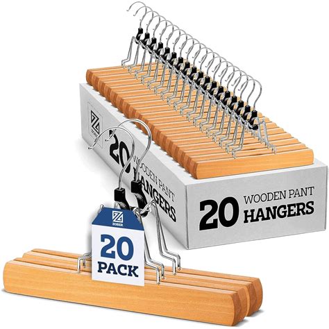 Wooden Pants Hangers with Clips 20 Pack Non Slip Skirt Hangers, Smooth ...