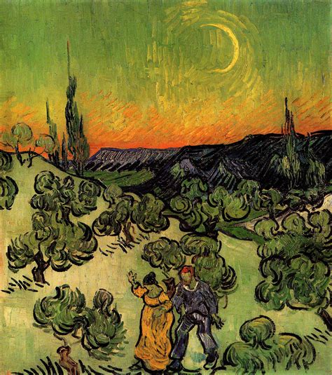 Landscape with Couple Walking and Crescent Moon — Vincent van Gogh ...