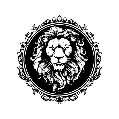 Lion luxury vintage logo line art concept black and white color hand ...