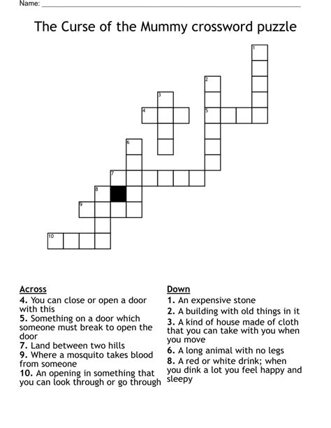 The Curse of the Mummy crossword puzzle - WordMint