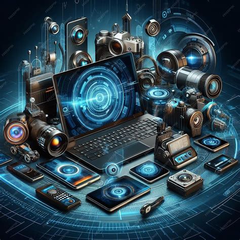 A computer screen with many speakers and a picture of a computer with a ...