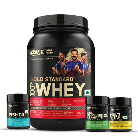Buy Gold Standard 100% Whey + Multivitamins, ZMA and Fish Oil Capsule ...