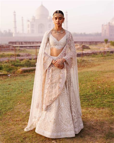 Shop Tara Light Beige-Based Ivory Lehenga Set With Foliage Motifs