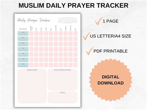 Muslim Daily Prayer Tracker Printable, Salah Tracker, Muslim Prayer ...