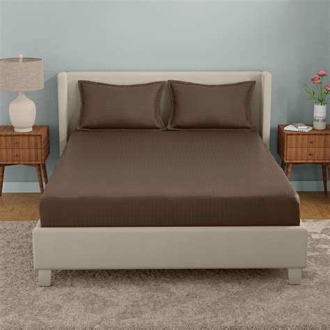 Buy PORTICO Prism Satin Cotton 210TC Striped 3Pcs Super King Bedsheet ...