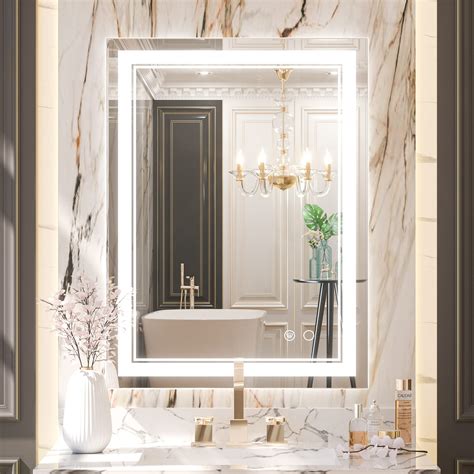 Keonjinn LED Bathroom Mirror, 32 x 24 Inch Front Lighted Bathroom ...