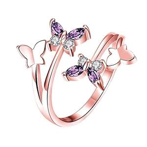 Fashion Frill Crystal Butterfly Ring For Women Rose Gold Plated Finger ...