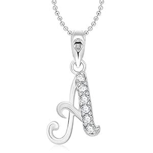 Vighnaharta Silver Brass "A" Alphabet CZ Rhodium Plated Pendant for ...