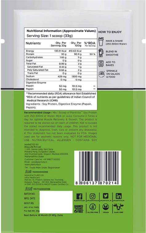 Buy PLANTVITA SOY PROTEIN - 33G X 7 SACHETS UNFLAVOURED & UNSWEETENED ...