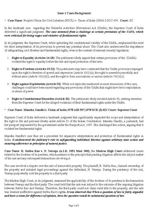 Issue 1 CB - Detailed case laws - Issue 1 Cases Background - Case Name ...