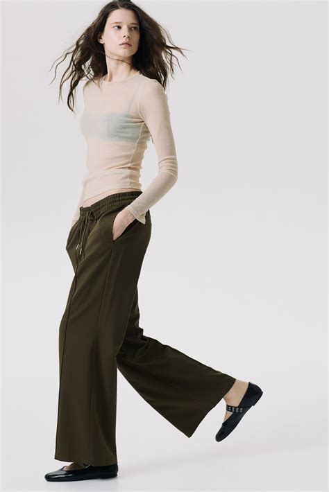 Crease-leg drawstring trousers - Dark khaki green - Ladies | H&M IN