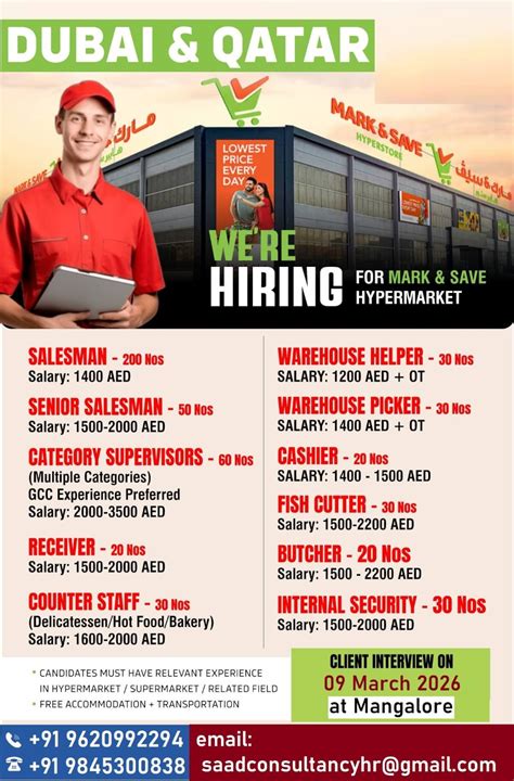 Dubai & Qatar Hypermarket Jobs 2026 – Mark & Save Hiring | Salary Up to 3500 AED