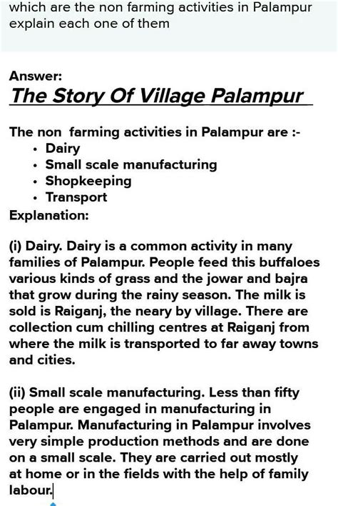 which are the non farming activities in Palampur explain each one of ...