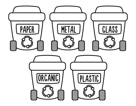 Vector black and white waste sorting bins icon. Line organic, paper ...
