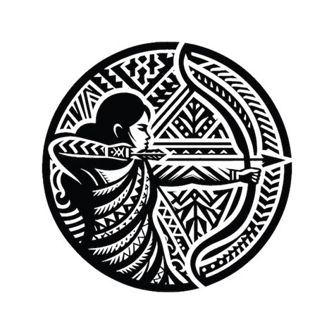 Archery female player in ethnic polynesia pattern illustration emblem ...