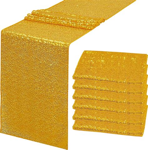 6 Pack Gold Sequin Table Runners 12" x 72" Sparkle Sequin Table Cloths ...