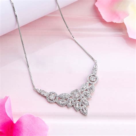 Dazzling Elegance CZ Rhodium-Plated 925 Sterling Silver Necklace with ...