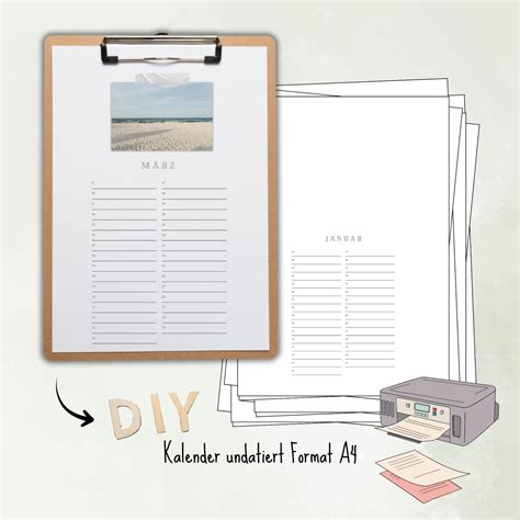 Undatierter Kalender zum Ausdrucken | digitale Datei für DIY Kalender ...