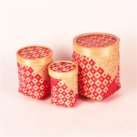 Bamboo Storage Box With Lid - Set of 3 - Orange – Woodygrass