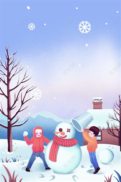 紫色卡通手绘冬天冬季堆雪人展板背景免费下载 - 觅知网