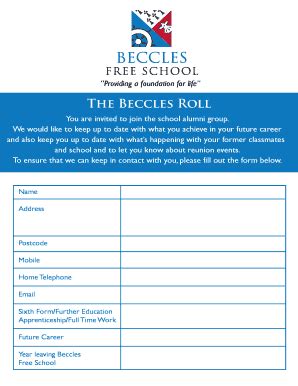 Fillable Online becclesfreeschool org Beccles AlmuniNew - Beccles Free ...