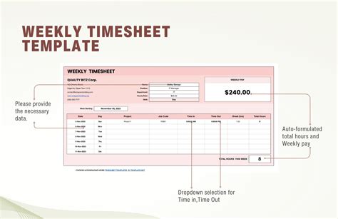 Weekly Timesheet Template in Excel, Google Sheets - Download | Template.net