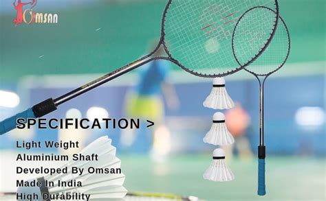Buy OMSAN Aluminium Blue Badminton Racquet Set of Two with 3 Piece ...
