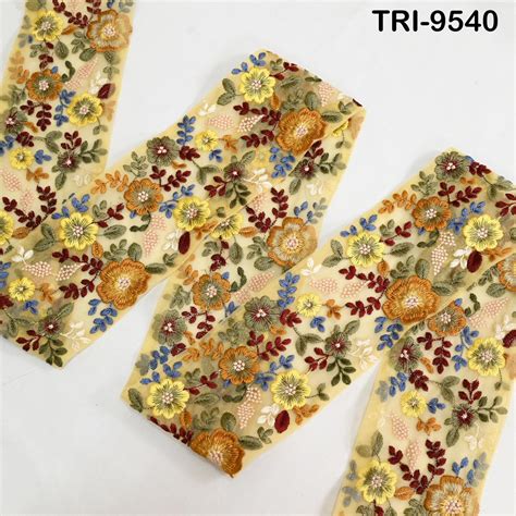 3 Yard Indian Yellow Embroidery Ribbon Embroidered Trims Saree Sewing ...