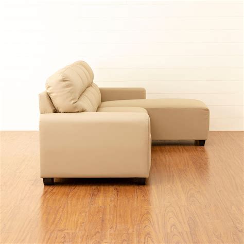 Buy Albury Faux Leather 3-Seater Right Corner Sofa with Chaise - Beige ...