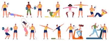 Personal fitness trainer gym workout coach scenes sport exercising ...