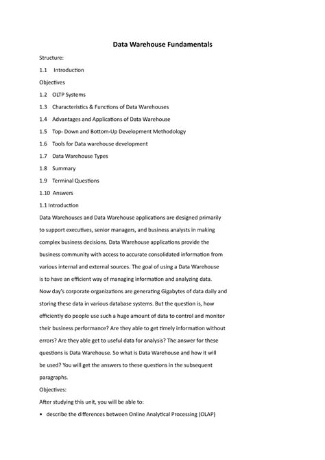 Data Warehouse Fundamentals - Data Warehouse Fundamentals Structure: 1 ...