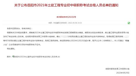 岳阳市2021年土建初中级职称考试合格人员名单-考试网