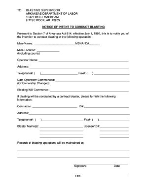 Fillable Online labor ar Blasting Notice Form - Arkansas Department of ...